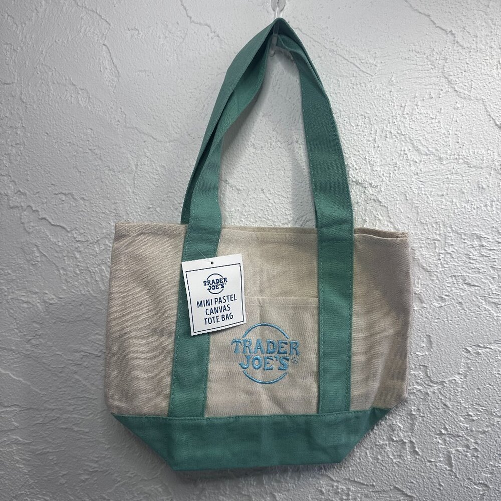 💚🌸 Trader Joe’s Mini Pastel Canvas Tote – Mint Green Spring Bag – NEW with Tag